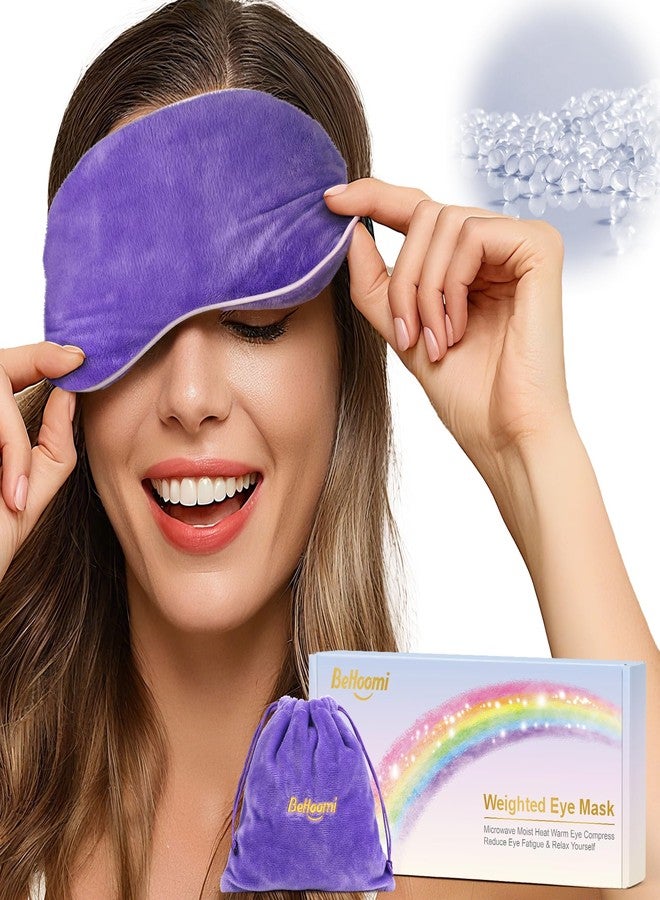 BeHoomi Heated Eye Mask Warm Compress for Eyes, Soothing Weighted Eye Mask for Sleeping, Microwave Moist Heating Pad Hot Compress for Eyes Relaxation, Reusable Sleep Mask for Home, Office (Purple) - Image 1